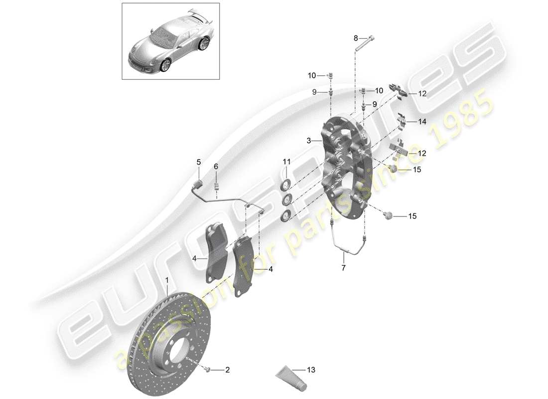 porsche 2014 (991-1 r/gt3/rs) disc brake front axle d - mj 2018>> part diagram