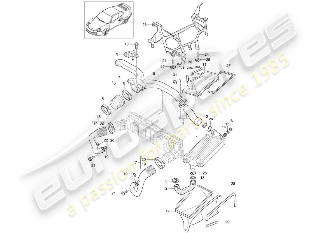 porsche 2011 (997-2 turbo / gt2 rs) turbocharging parts diagram