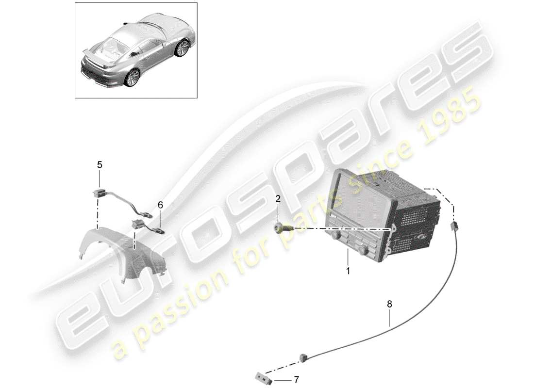 porsche 991r/gt3/rs (2015) operating unit parts diagram