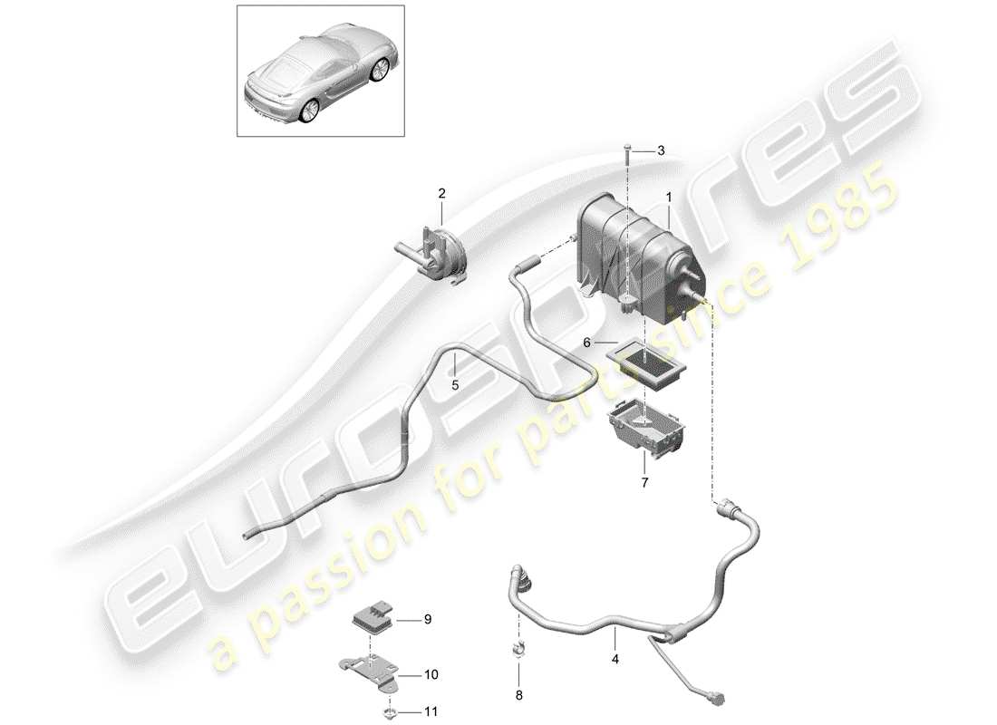 porsche 2016 (981 cayman gt4) activated charcoal container part diagram