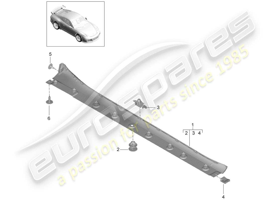 porsche 2015 (991-1 r/gt3/rs) side member trim part diagram