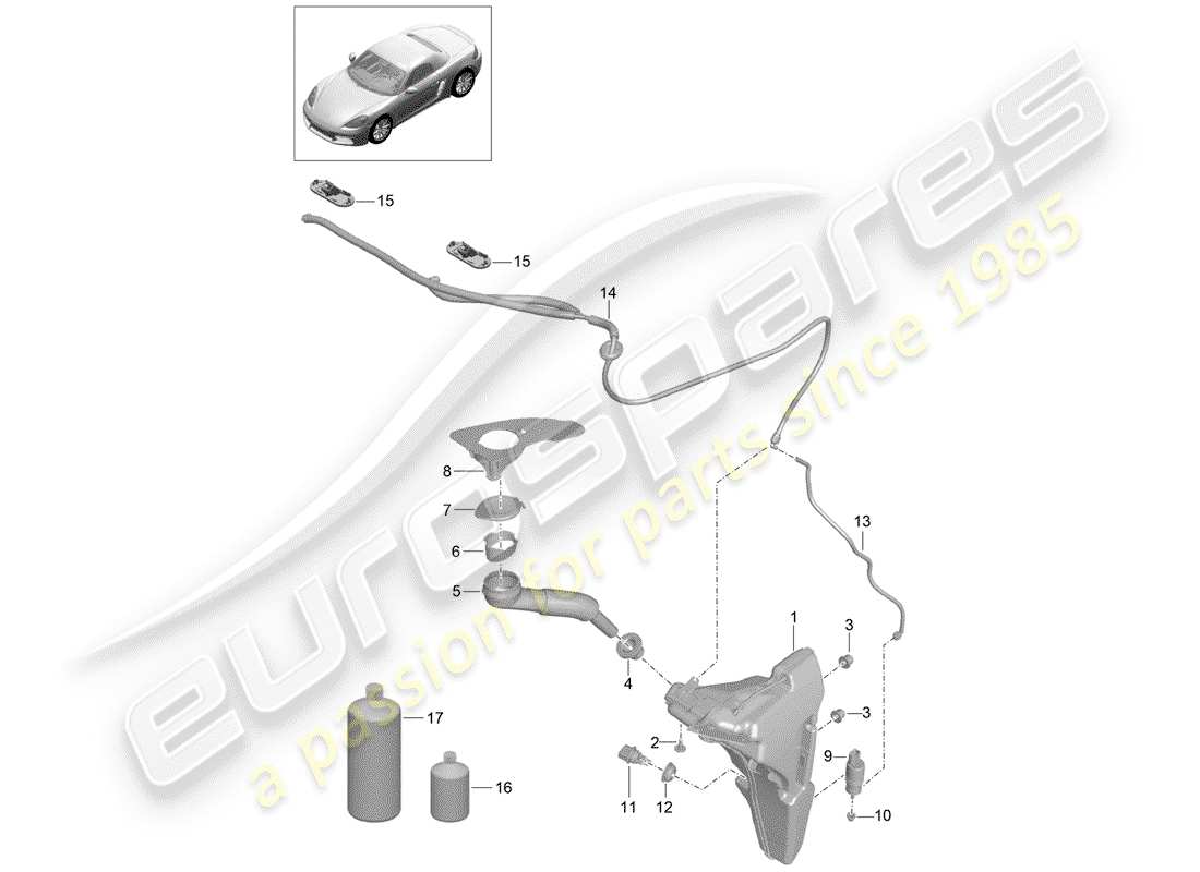 porsche 2020 (718 boxster) windscreen washer system parts diagram