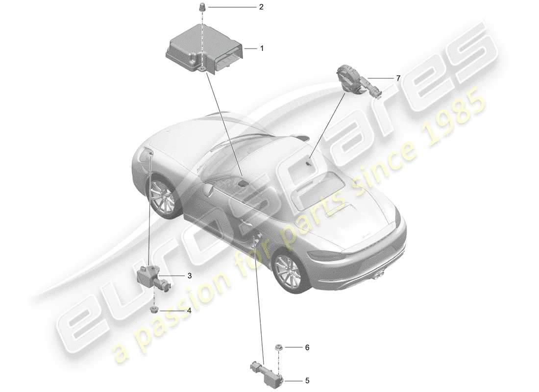 porsche 2019 (718 boxster) control unit crash sensor for airbag parts diagram