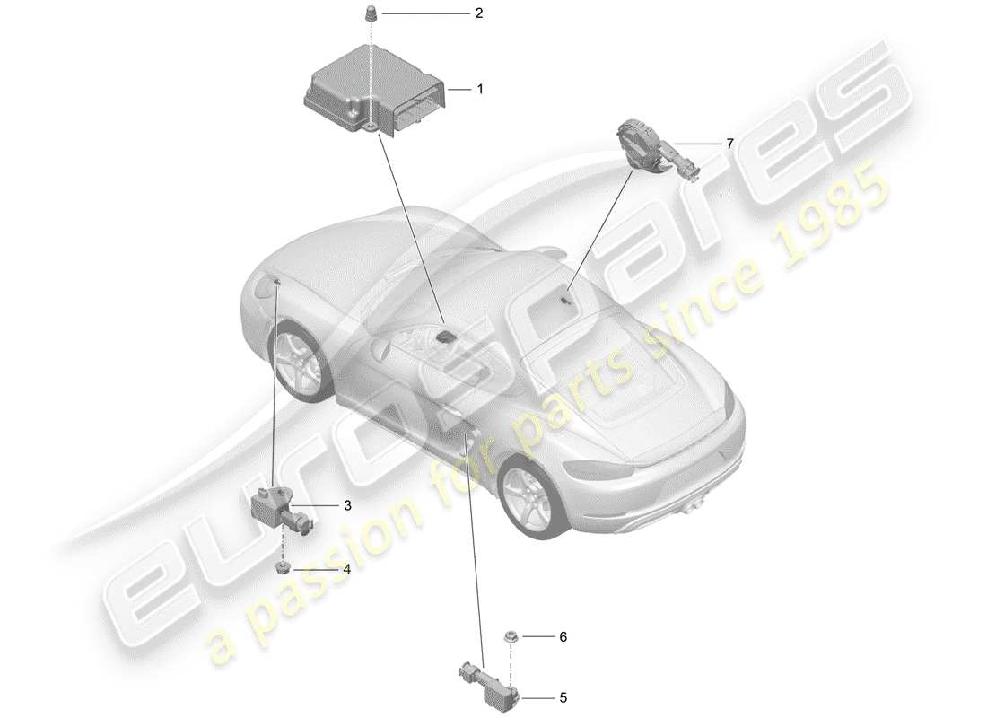 porsche 2017 (718 cayman) control unit for airbag pressure sensor airbag part diagram