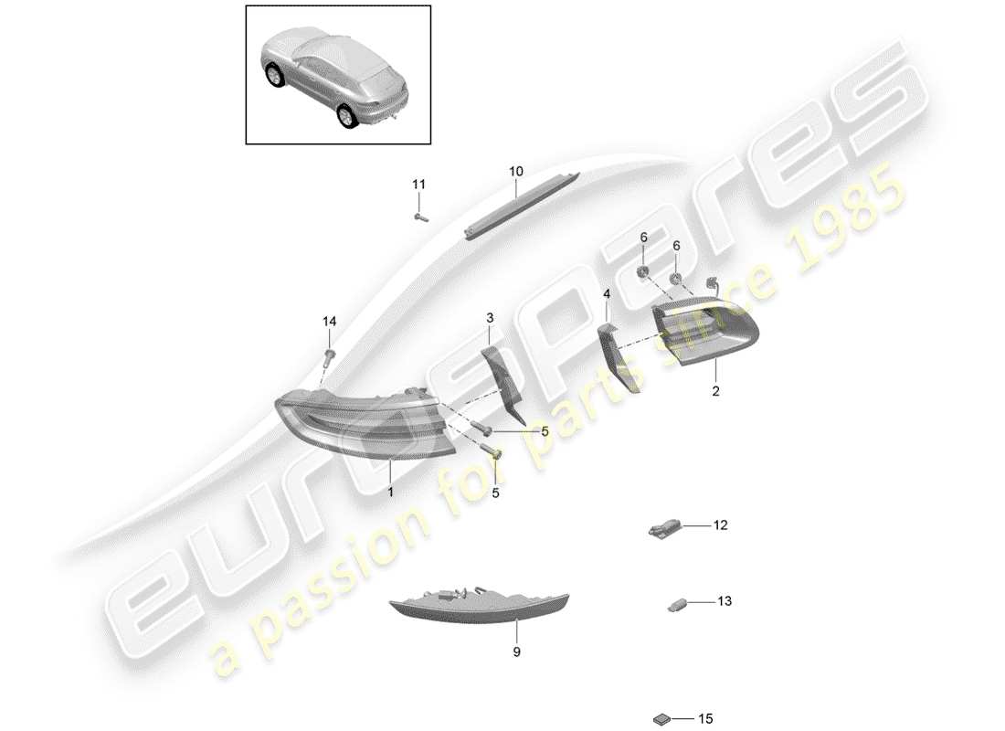 porsche 2017 (macan) rear light additional brake light licence plate light part diagram