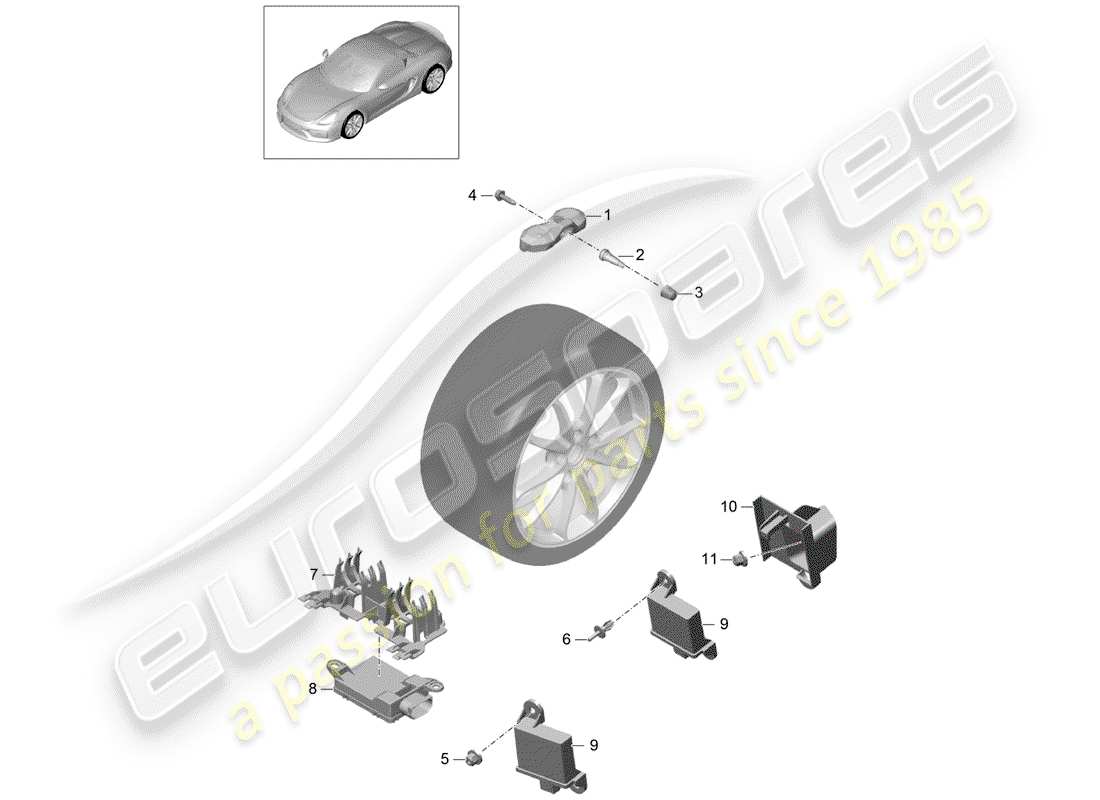 porsche 2016 (981 boxster spyder) tyre pressure control system parts diagram