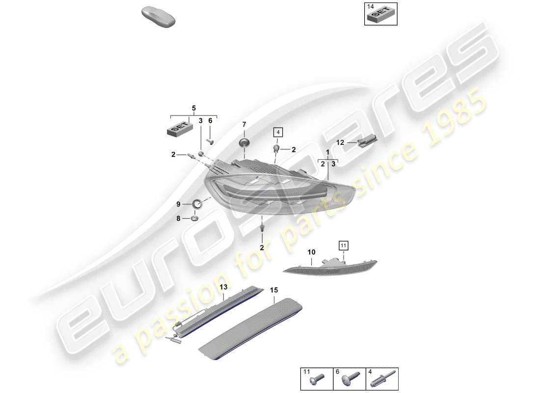 porsche 2020 (718 boxster spyder) rear light licence plate light additional brake light rear fog light parts diagram