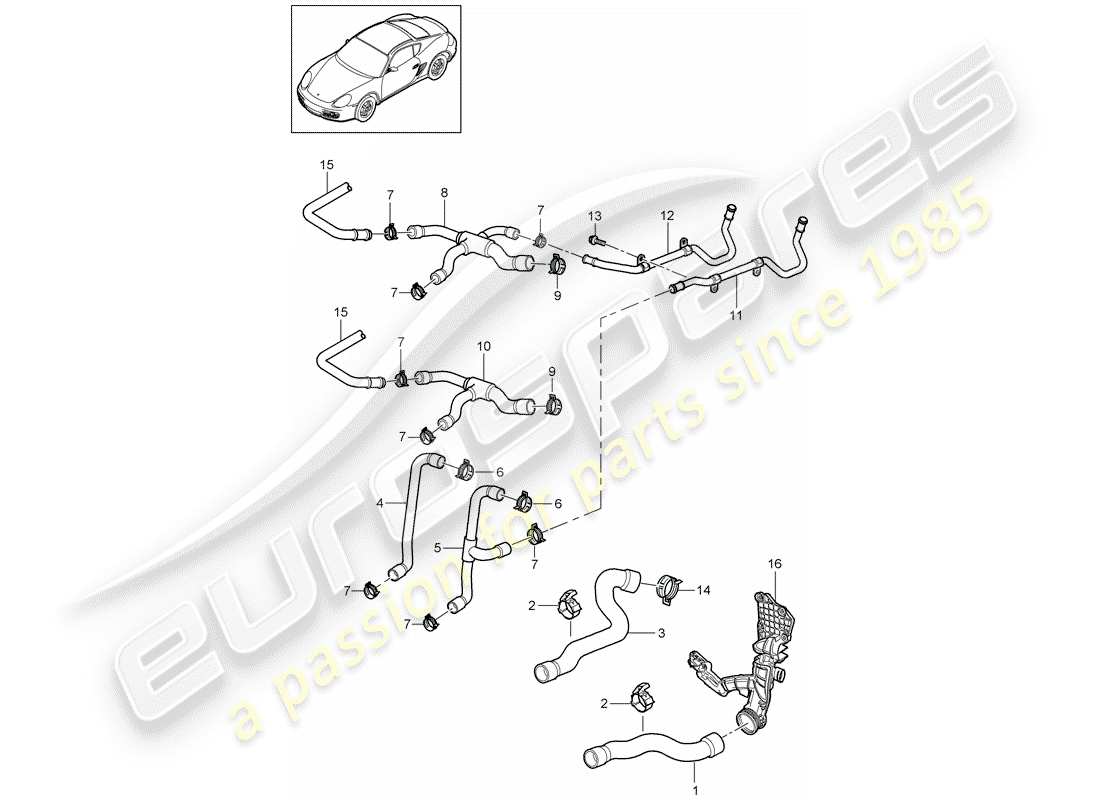 porsche 2008 (987 cayman) coolant cooling system 1 part diagram