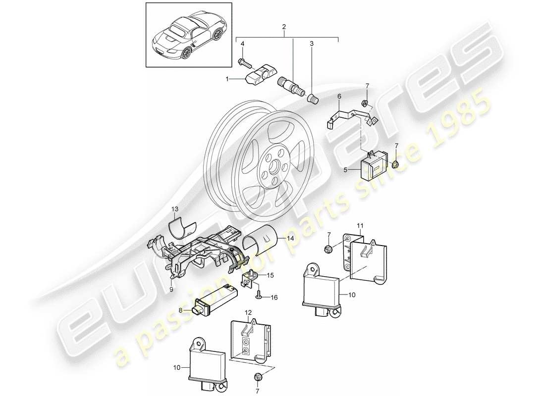 porsche 2012 (987 boxster) tyre pressure control system parts diagram