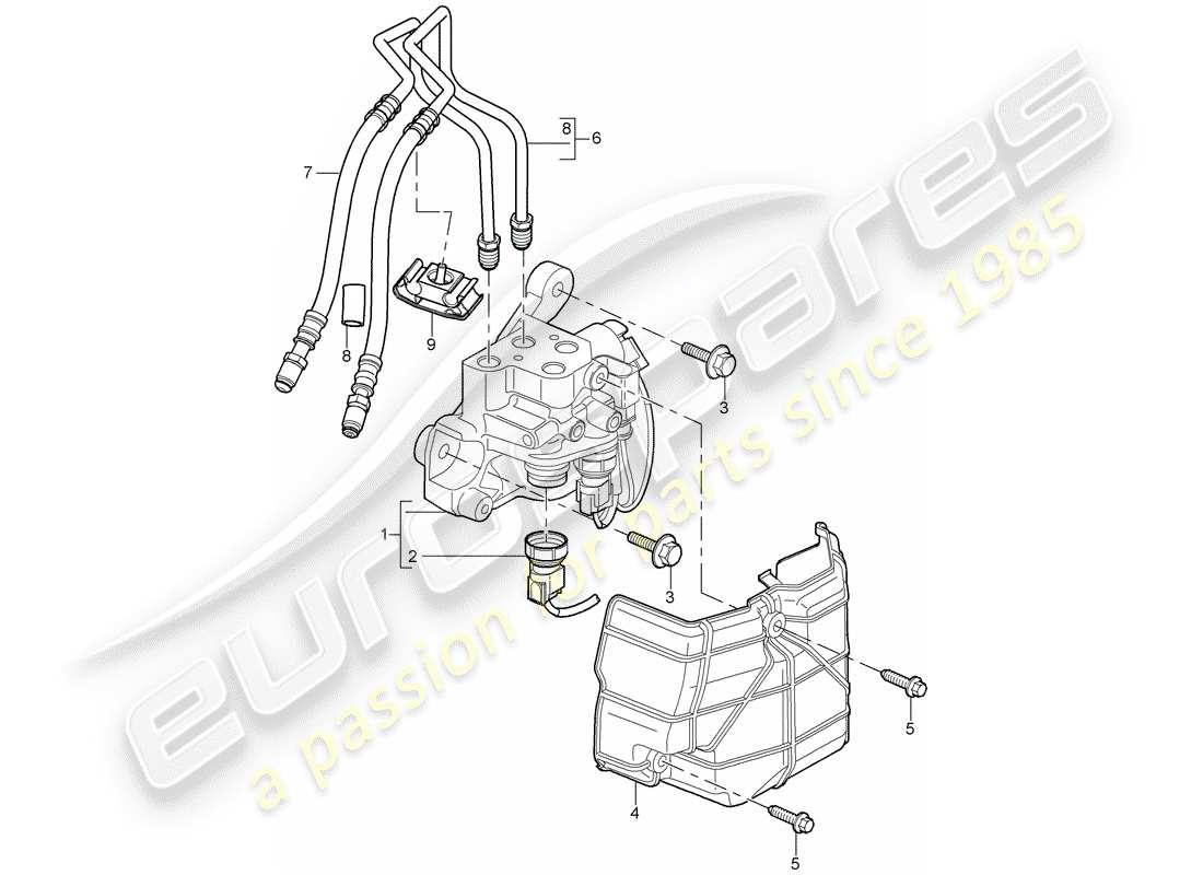 porsche 2009 (cayenne e1 9pa) anti-roll bar valve block pressure line return line parts diagram