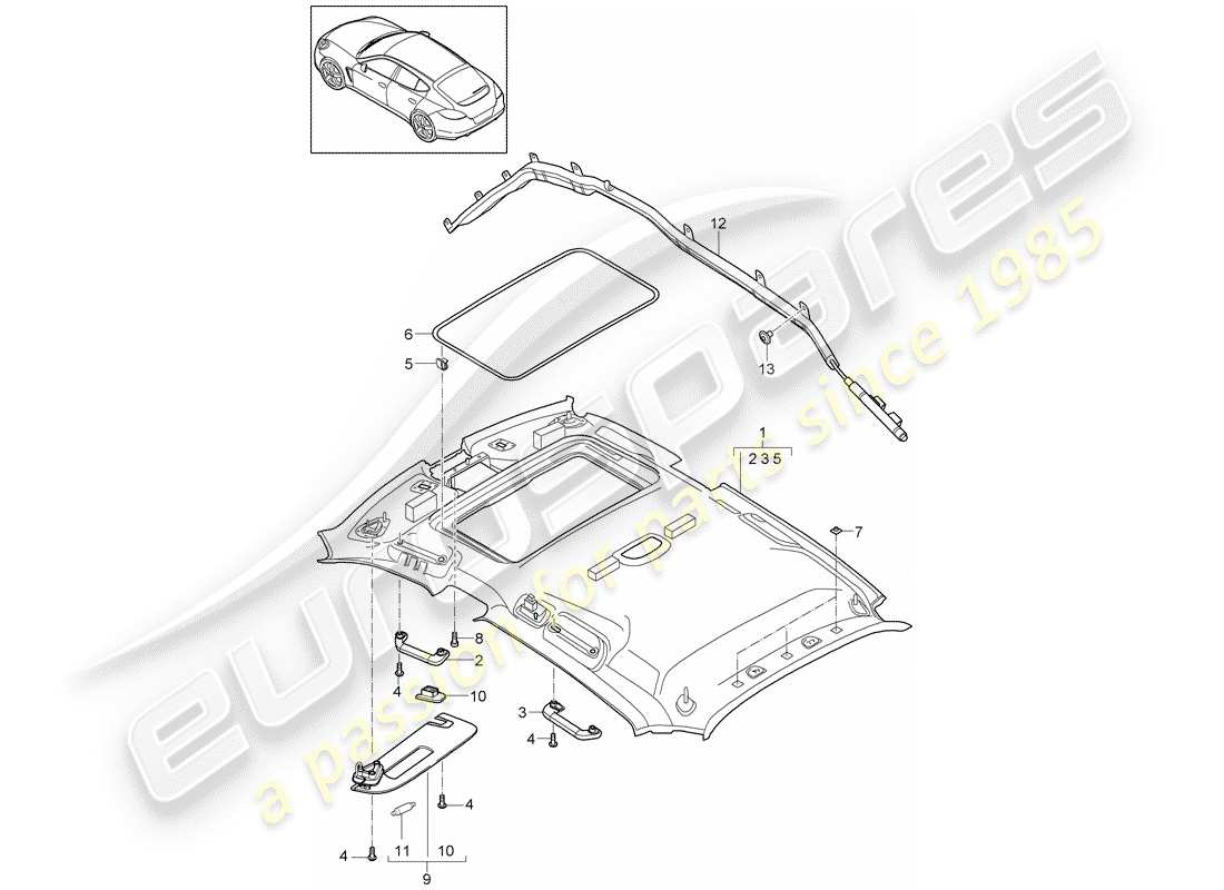 porsche 2016 (panamera 970) roof trim accessories sun vizors parts diagram
