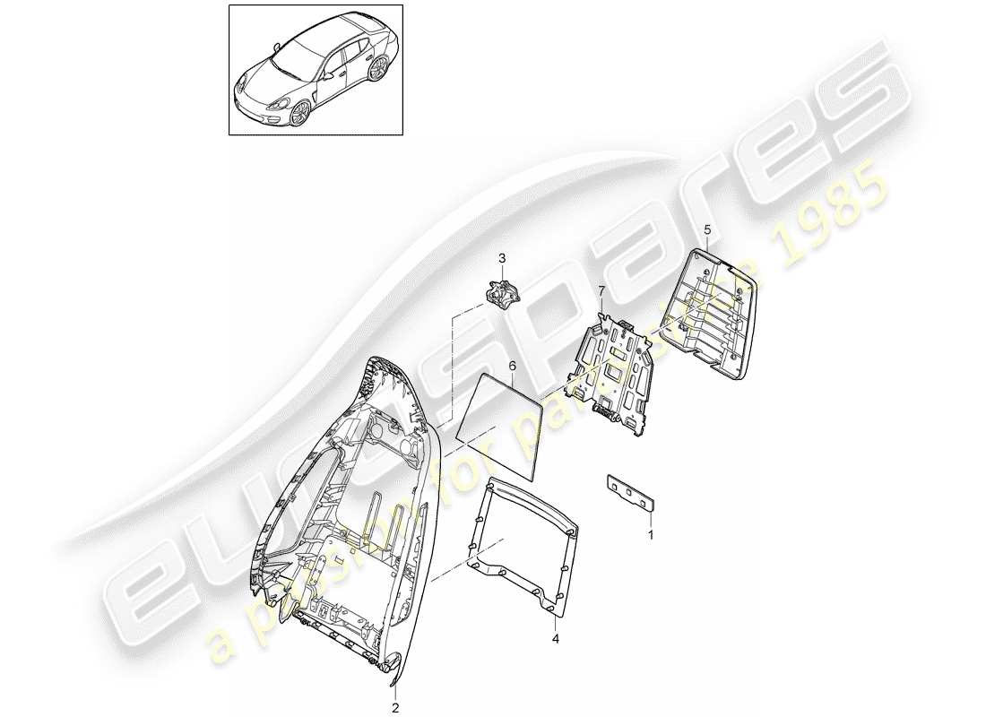 porsche 2016 (panamera 970) backrest frame backrest shell with: folding table parts diagram