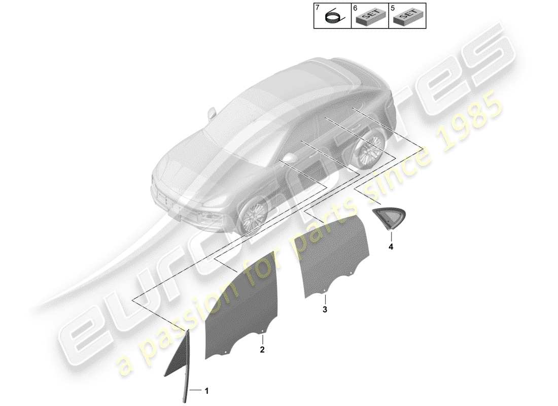 porsche 2020 (cayenne e3 9ya/9yb) side window doors coupe part diagram