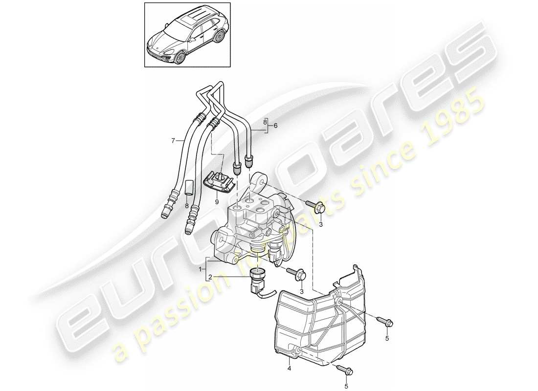 porsche 2017 (cayenne e2 92a) anti-roll bar valve block pressure line return line part diagram