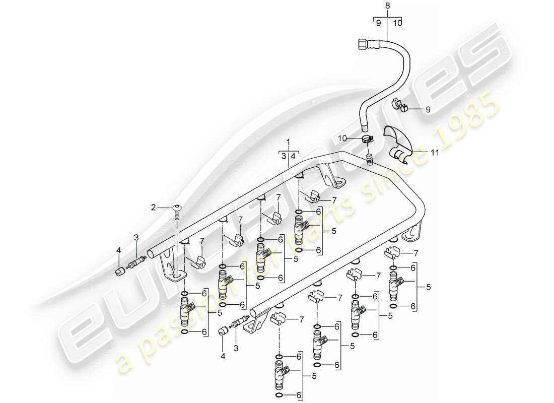 porsche 2006 (cayenne e1 9pa) fuel collection pipe part diagram