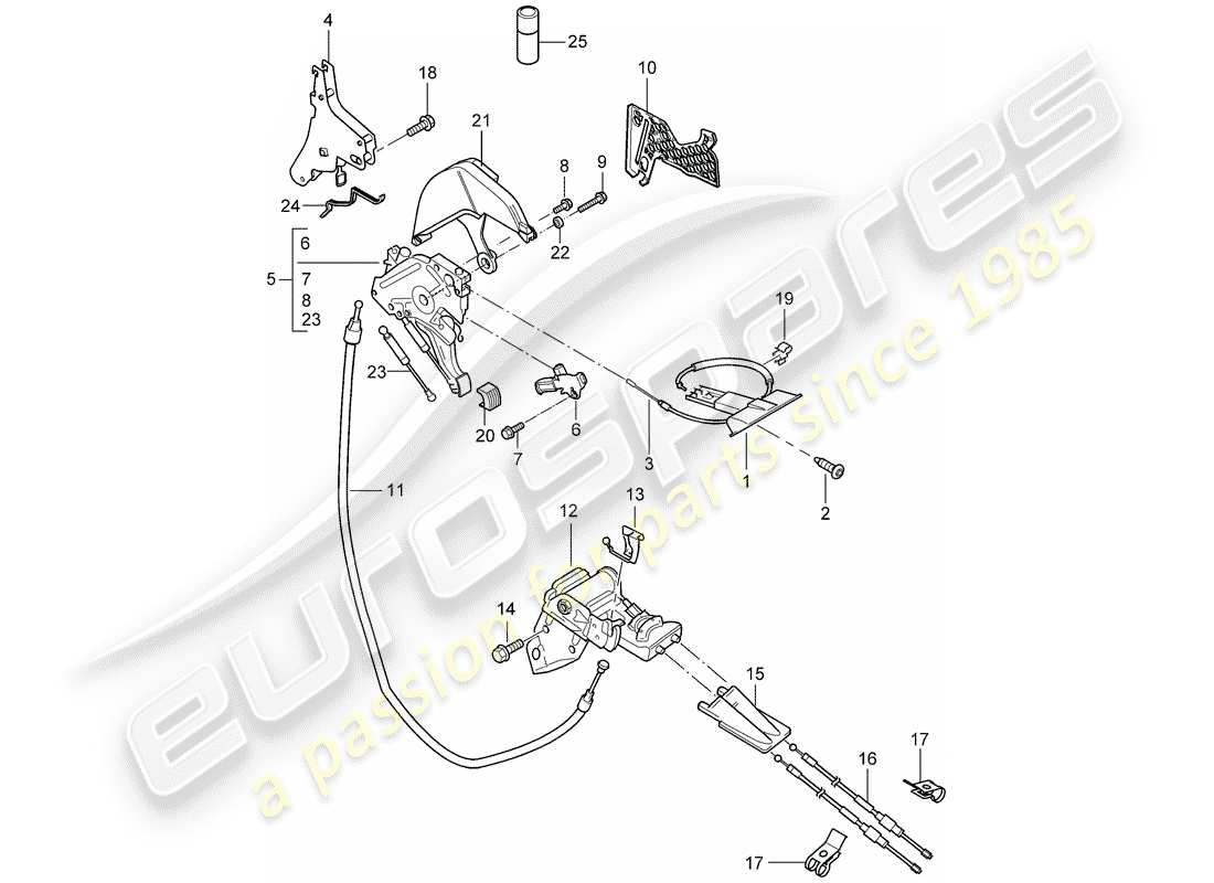 porsche 2006 (cayenne e1 9pa) foot operated parking brake actuator part diagram