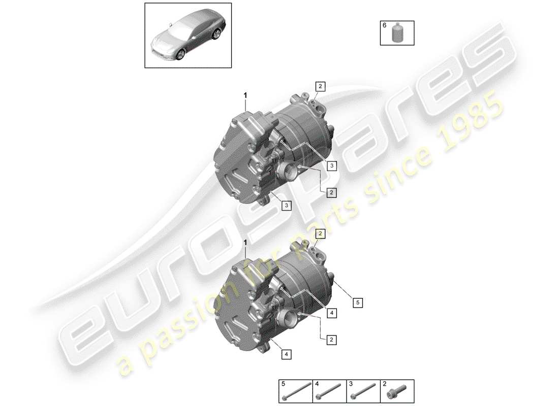 porsche 2019 (panamera 971-1) air conditioning hybrid compressor r134a part diagram