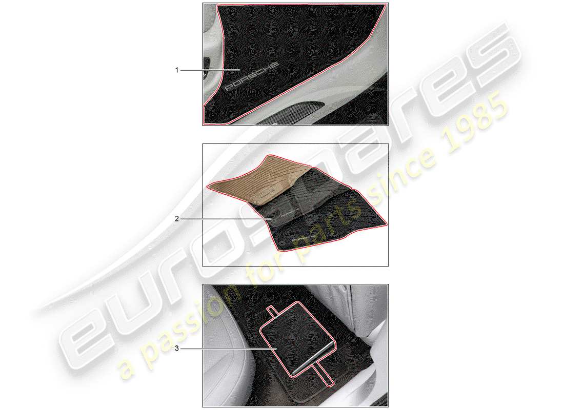 porsche 2014 (tequipment macan) 1 set floor mats (rubber) parts diagram