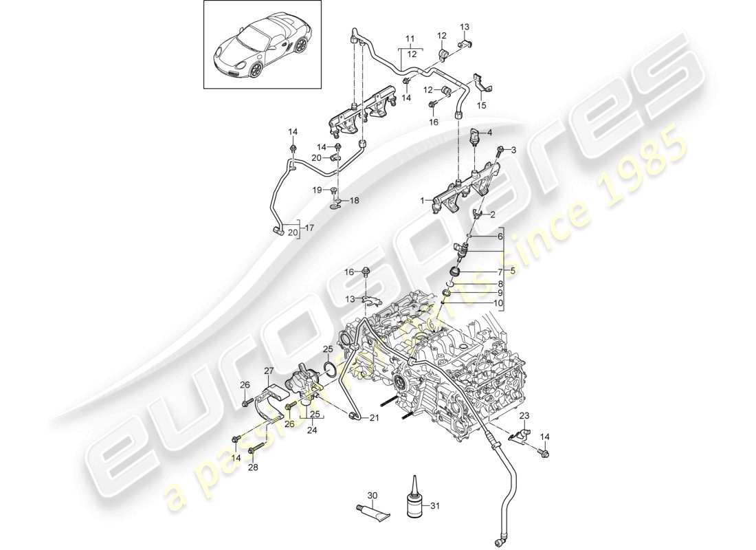 porsche 2011 (987 boxster) fuel collection pipe high pressure pump parts diagram