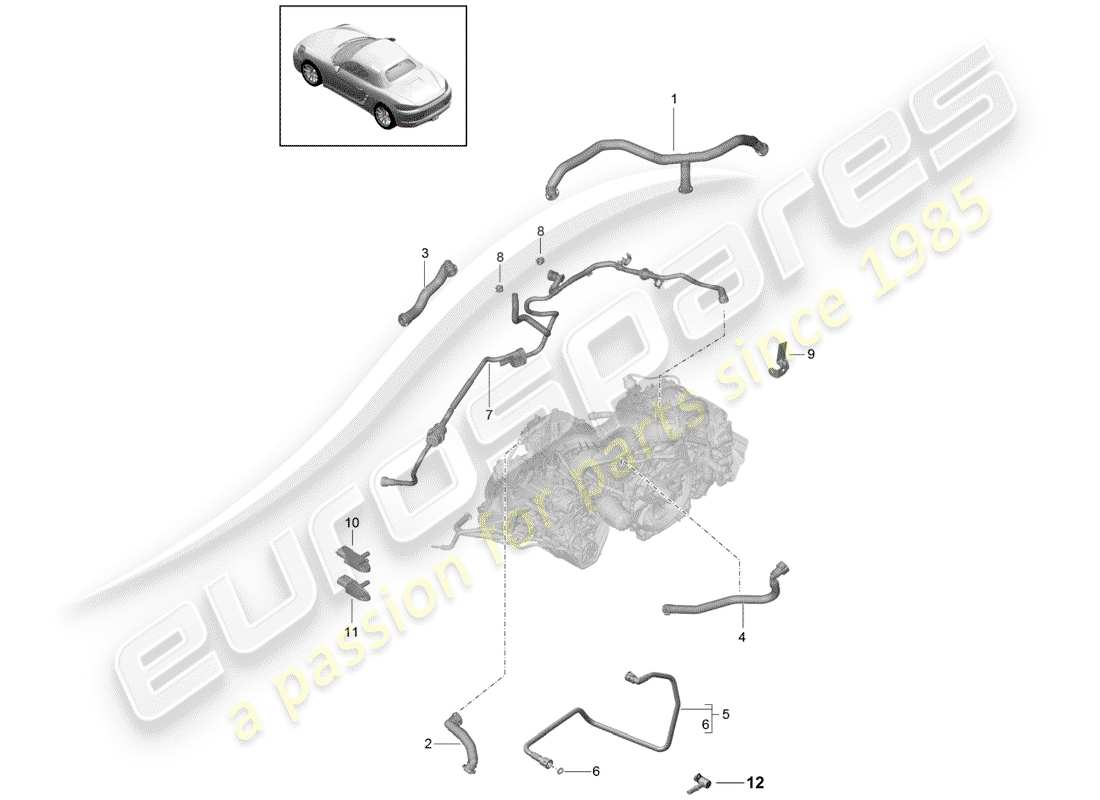 porsche 2019 (718 boxster) crankcase housing oil separator tank ventilation vacuum pump parts diagram