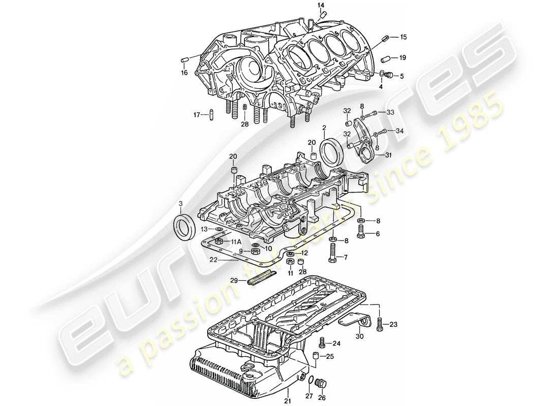 porsche 1987 (928) crankcase - single parts - repair set for maintenance - see illustration: parts diagram