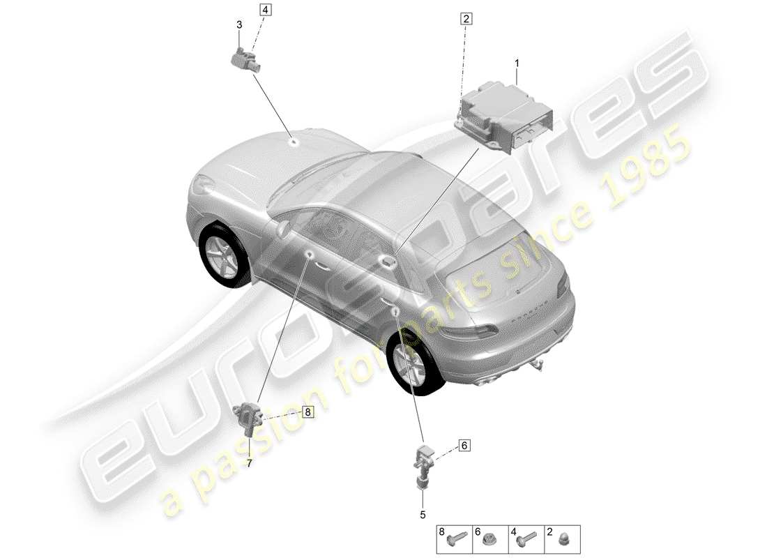 porsche 2020 (macan) control unit crash sensor for airbag airbag parts diagram