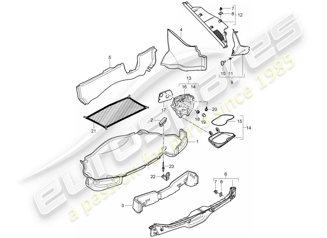 porsche 2008 (987 cayman) luggage compartment rear part diagram