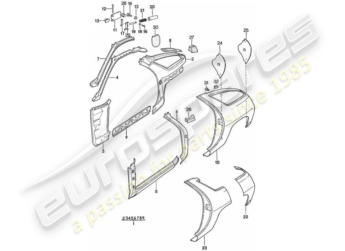 porsche 1980 (928) frame - side panel parts diagram