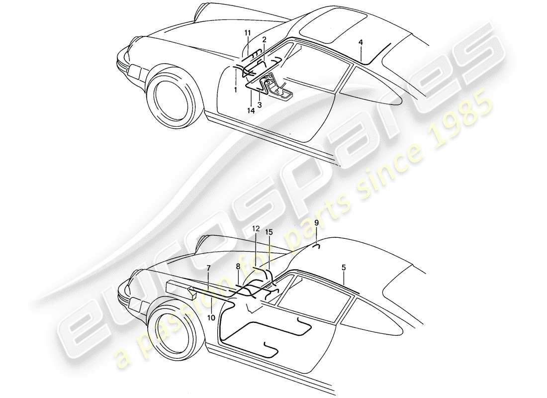 porsche 911 (1988) wiring harnesses - passenger compartment - body shell parts diagram