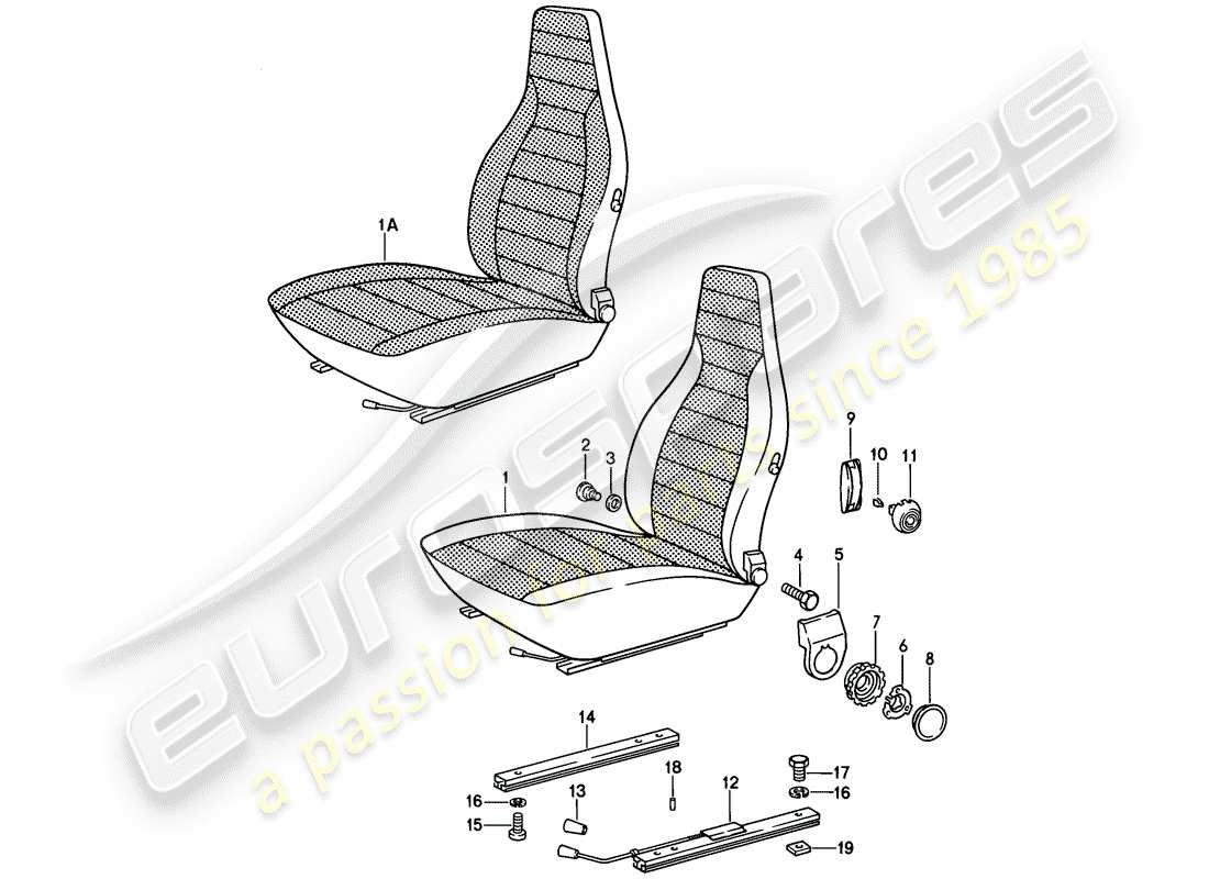 porsche 1980 (928) front seat - complete parts diagram
