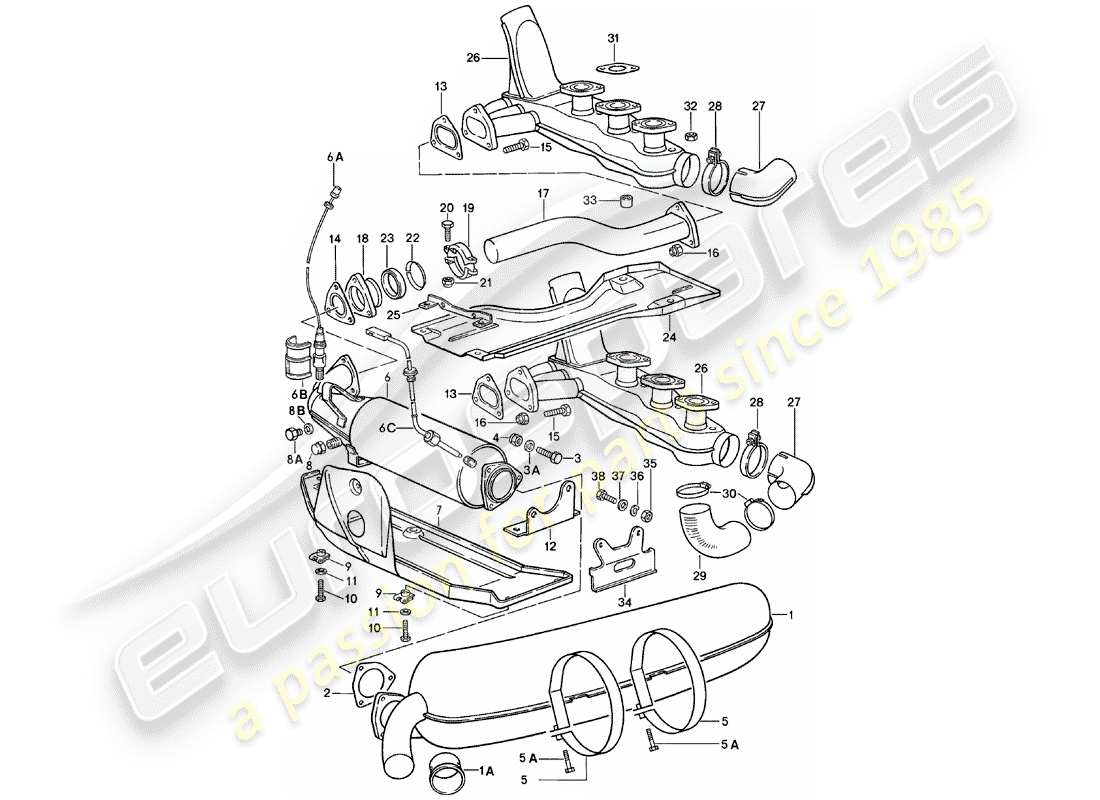 porsche 1982 (911) exhaust system part diagram