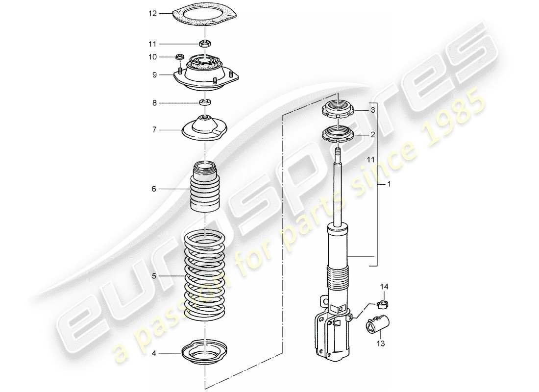 porsche 1996 (993) suspension - shock absorber strut - new design - see technical information - group 4 - nr. 145/15 - nr. 7/16 - modification - accessories - attention part diagram