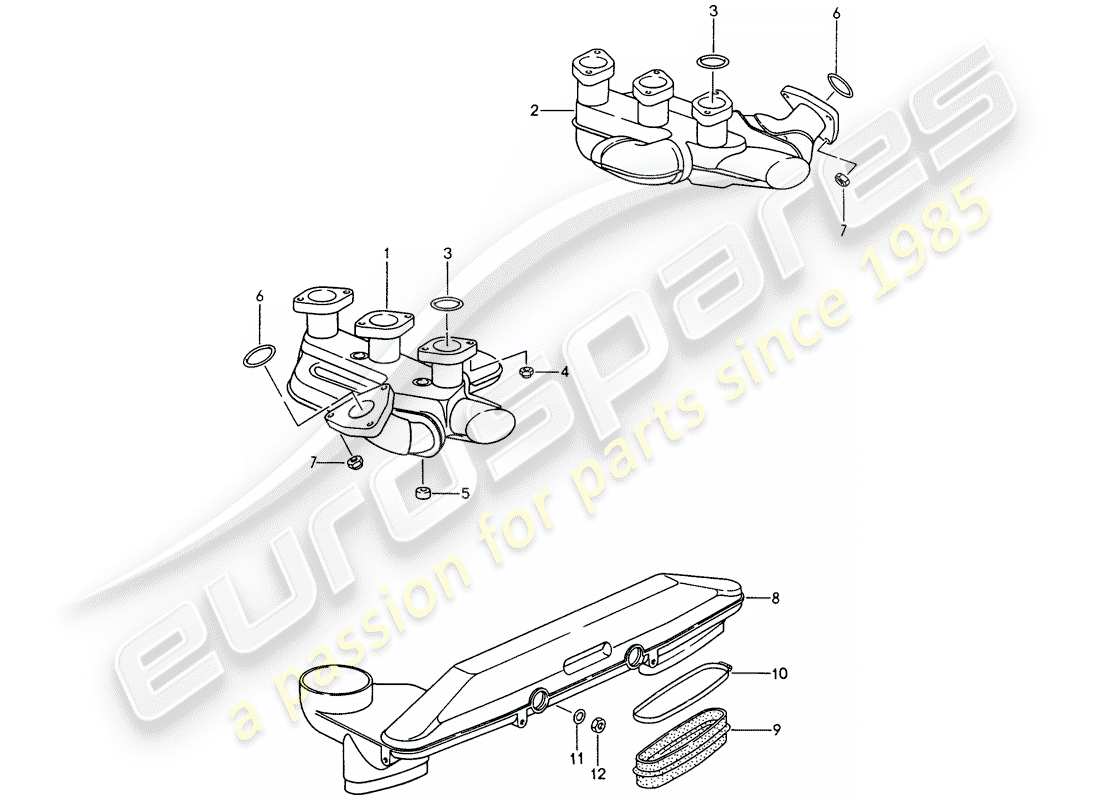 porsche 1998 (993) exhaust system - heater core part diagram