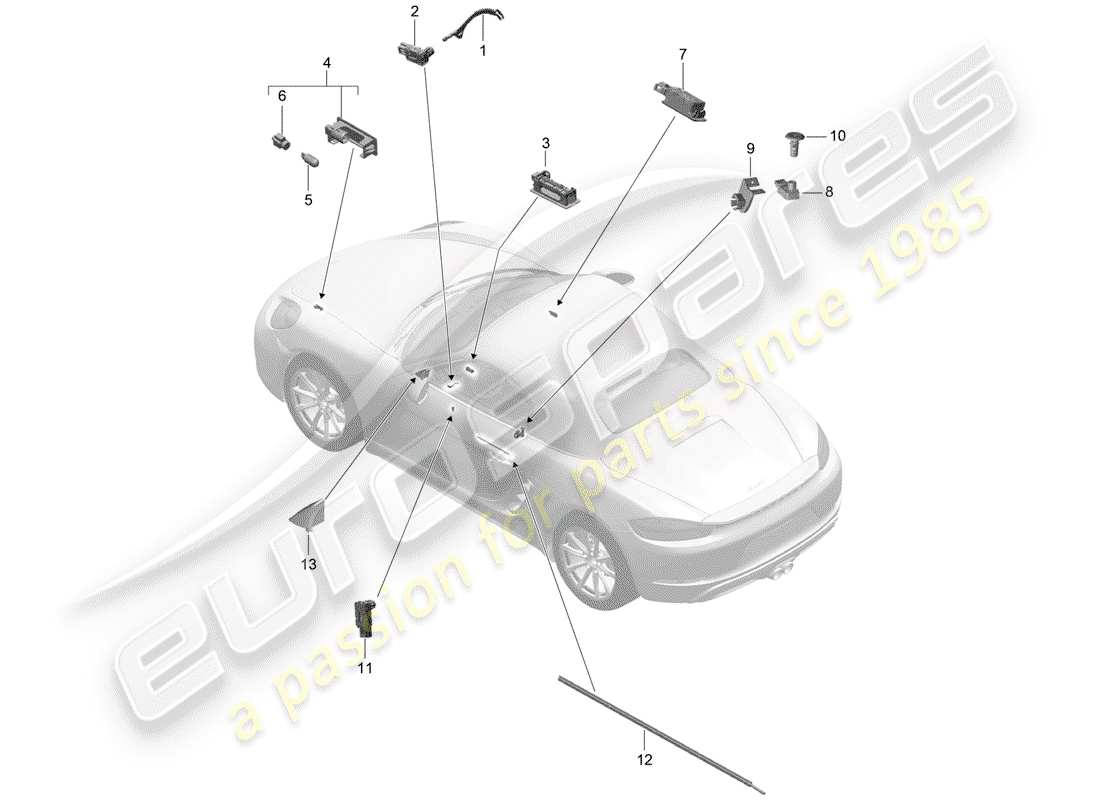 porsche 2020 (718 boxster) interior lighting door warning light footwell light luggage compartment lamp glove box light light exterior mirror parts diagram
