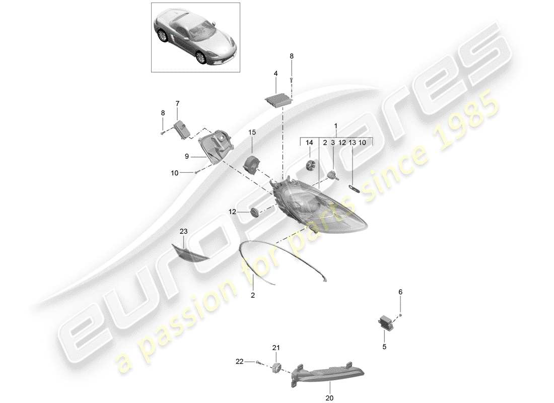 porsche 2019 (718 boxster) headlights additional headlight turn signal indicator side marker light turn signal repeater parts diagram