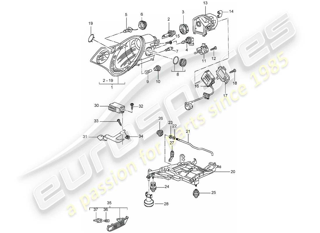 porsche 2001 (996 gt3) headlamp - turn signal repeater - d - mj 2003>> part diagram