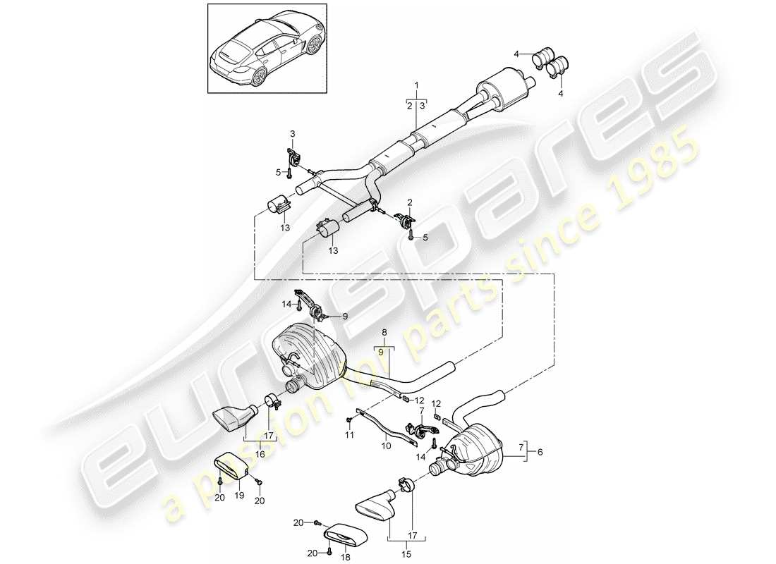 porsche 2013 (panamera 970) exhaust system front silencer rear silencer part diagram