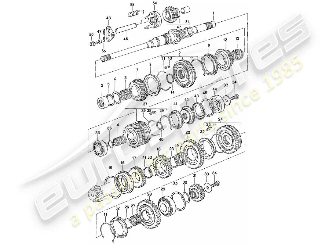 porsche 1983 (924) gears and shafts - manual gearbox - vq vr uv md - me mf mb mx - d - mj 1981>> part diagram