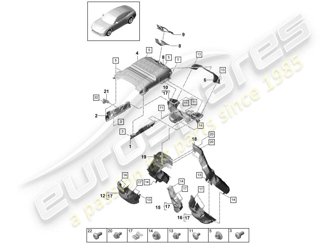porsche 2019 (panamera 971-1) exhaust system heat insulation air guide channel fa. isolite ghj m cvd 002 301>> part diagram