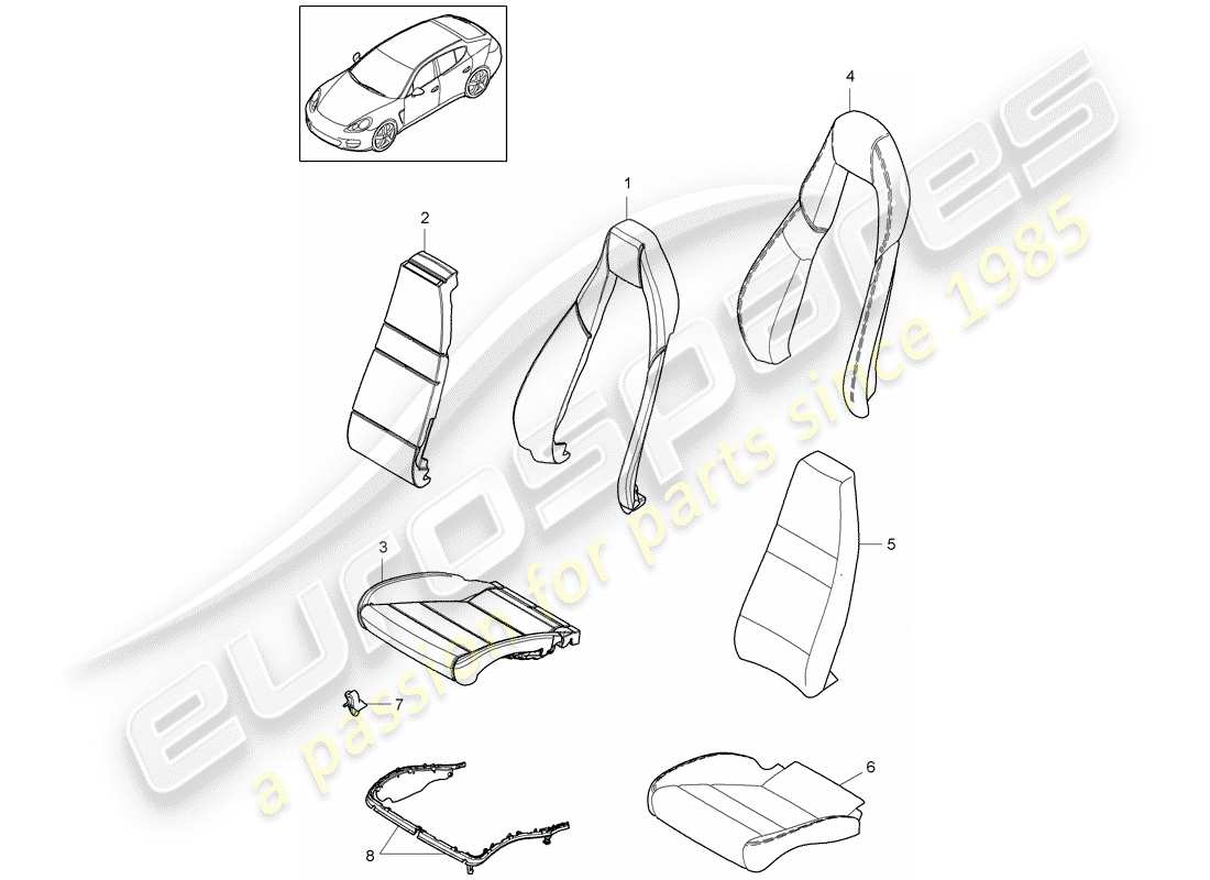 porsche 2013 (panamera 970) foam part seat and backrest cover standard seat comfort seat part diagram