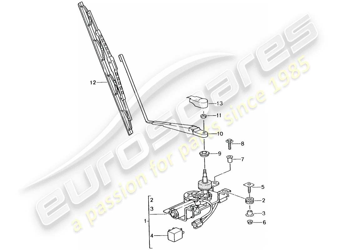 porsche 2001 (996 turbo / gt2) rear window wiper part diagram