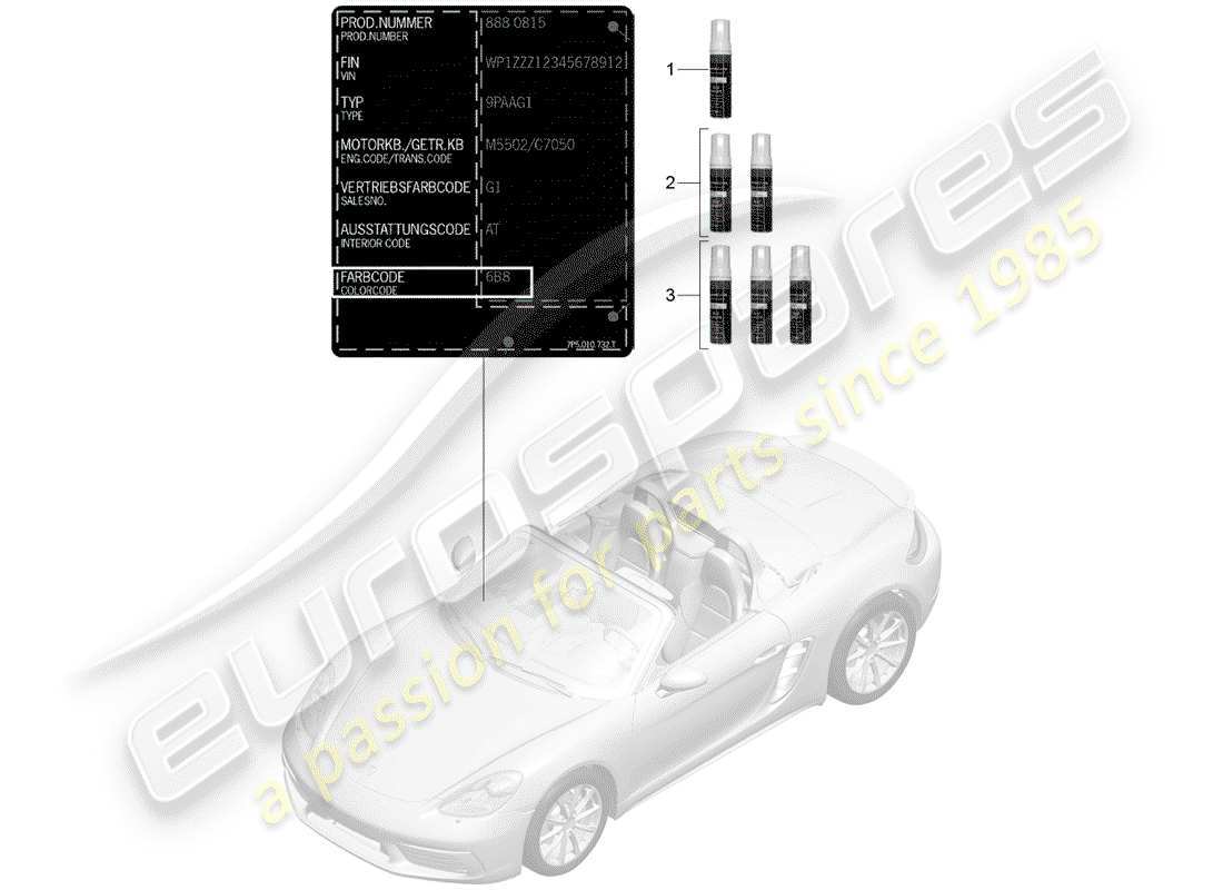 porsche 2020 (718 boxster) paint touch-up applicator paints parts diagram