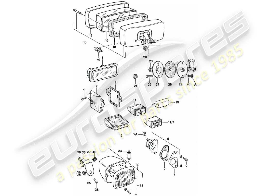 porsche 1978 (911) interior lights - fog lights part diagram