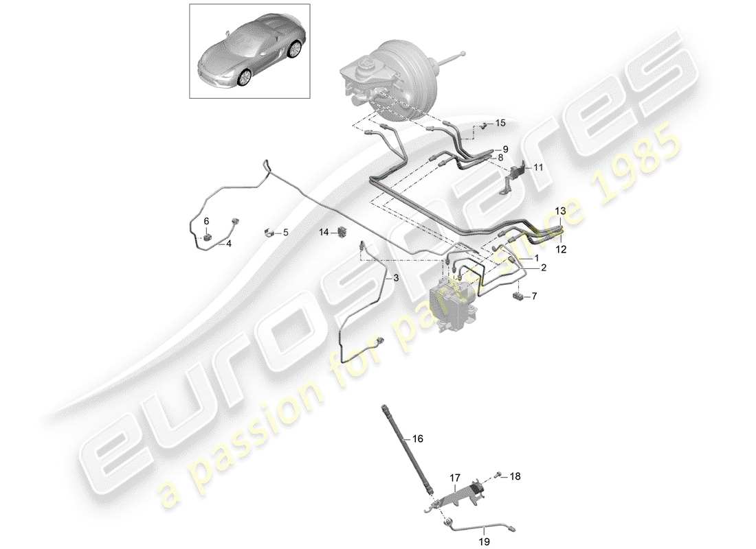 porsche 2016 (981 boxster spyder) brake line front front end parts diagram