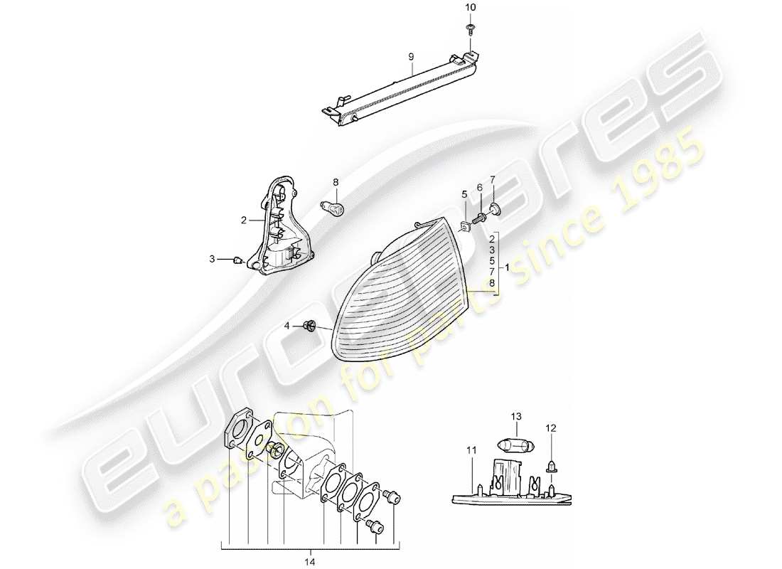 porsche 2005 (cayenne e1 9pa) rear light licence plate light additional brake light repair set rear light part diagram