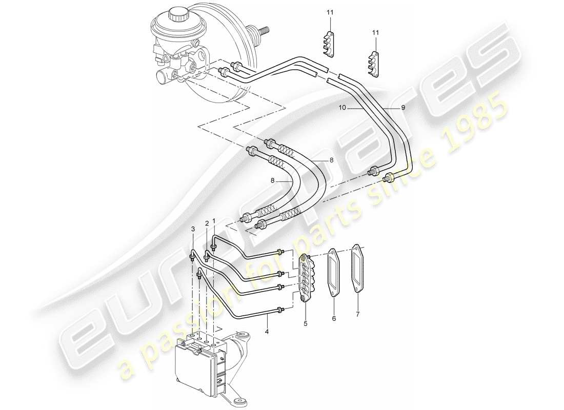 porsche 2007 (987 cayman) brake line front end part diagram
