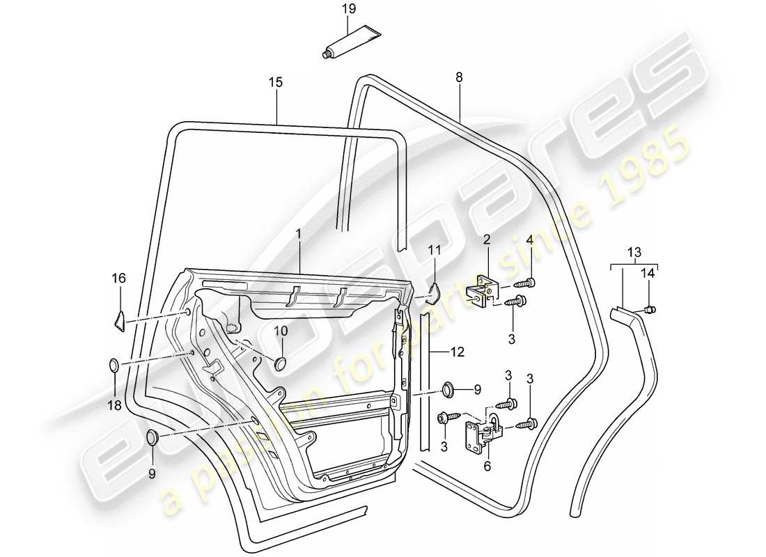 porsche 2006 (cayenne e1 9pa) door shell rear gaskets part diagram