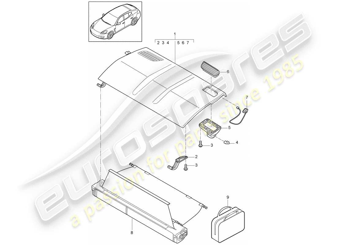 porsche 2016 (panamera 970) cover tray hat roller blind ski bag parts diagram