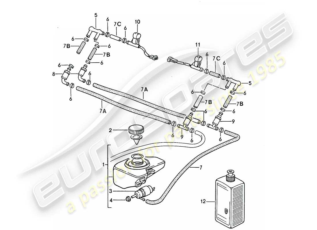 porsche 1987 (911) intensive windscreen washer part diagram