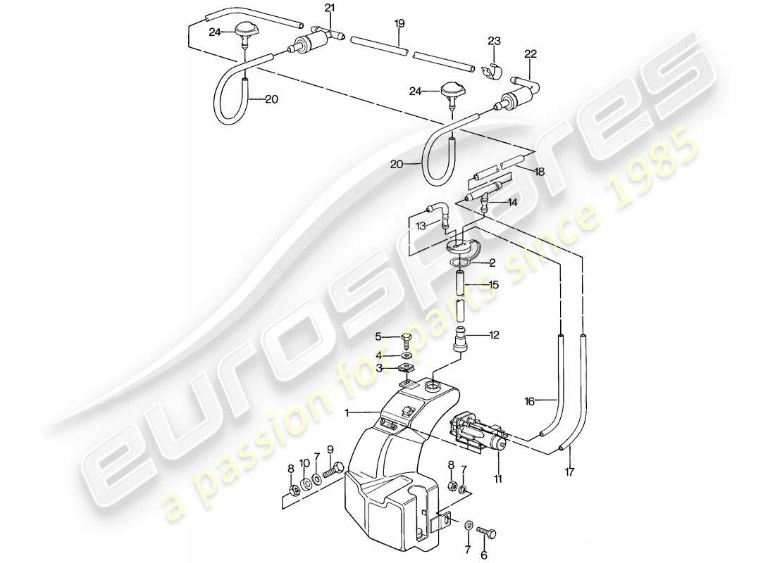 porsche 1983 (944) windshield washer unit parts diagram